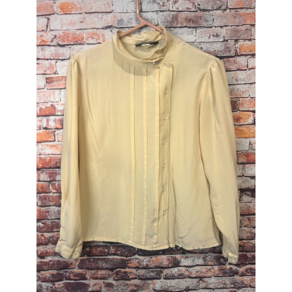 Paris silk long sleeve yellow blouse top women's size medium